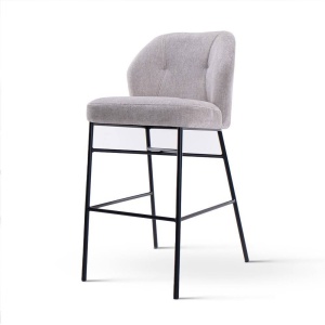 SCAUN DE BAR IRYS, 70 CM, GRI/NEGRU, TAPITERIE DIN STOFA SI PICIOARE DIN METAL, STIL MODERN, ATR