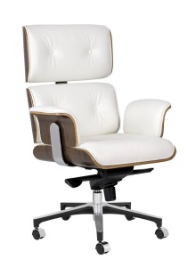 SCAUN DE BIROU LOUNGE BUSINESS, ALB/NUC, PIELE NATURALA SI LEMN DE NUC, STIL MODERN - Img 2