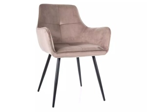 SCAUN DINING GRAPE, BEJ BLUVEL 40/NEGRU MAT, TAPITERIE DIN CATIFEA SI PICIOARE DIN METAL, STIL MODERN - Img 1
