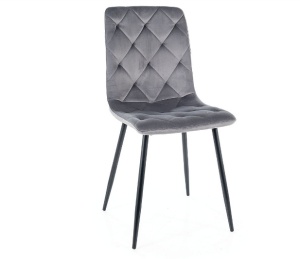 SCAUN DINING JERRY, GRI BLUVEL 14/NEGRU MAT, TAPITERIE DIN CATIFEA SI PICIOARE DIN METAL, STIL MODERN - Img 1