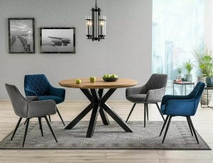 SCAUN DINING LINEA, GRI BLUVEL 14/NEGRU MAT, TAPITERIE DIN CATIFEA SI PICIOARE DIN METAL, STIL MODERN - Img 3