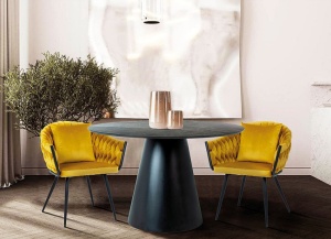 SCAUN DINING NUVO, CURRY BLUVEL 68/NEGRU MAT, TAPITERIE DIN CATIFEA SI PICIOARE DIN METAL, STIL MODERN - Img 4