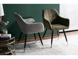 SCAUN DINING NUXE, GRI DESCHIS BLUVEL 03/NEGRU MAT/CROM, TAPITERIE DIN CATIFEA SI PICIOARE DIN METAL, STIL MODERN - Img 3