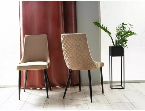 SCAUN DINING PIANO B, BEJ BLUVEL 28/NEGRU MAT, TAPITERIE DIN CATIFEA SI PICIOARE DIN METAL, STIL MODERN - Img 6