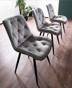 SCAUN DINING PRAGA, GRI DESCHIS BLUVEL 03/NEGRU MAT, TAPITERIE DIN CATIFEA SI PICIOARE DIN METAL, STIL MODERN, SIGNAL - Img 2