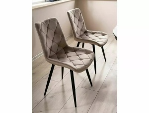 SCAUN DINING RALPH, BEJ BLUVEL 40/NEGRU MAT, TAPITERIE DIN CATIFEA SI PICIOARE DIN METAL, STIL MODERN - Img 7