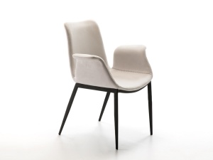 SCAUN DINING SOWA, 86 CM, ALB/NEGRU MAT, TAPITERIE DIN STOFA FINA SI PICIOARE DIN METAL, STIL MODERN - Img 3