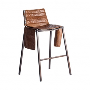 SCAUN LIVERPOOL REF. 28337, MARONIU, STIL VINTAGE, DIN PIELE NATURALA SI FIER, VIC