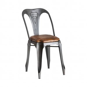SCAUN ORON REF. 26184, GRI, STIL VINTAGE, DIN FIER SI PIELE NATURALA, VIC