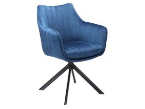 SCAUN PIVOTANT AZALIA, ALBASTRU BLUVEL 86/NEGRU MAT, TAPITERIE DIN CATIFEA SI PICIOARE DIN METAL, STIL MODERN - Img 1