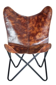 SCAUN TIP FLUTURE SILLA BUTTERFLY 6466, MARO/NEGRU, DIN PIELE SI METAL, STIL VINTAGE G&C