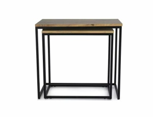 SET 2 MASUTE DE CAFEA DOBLO, 50/60 CM, STEJAR ARTISAN/NEGRU, BLAT DIN MDF, FURNIR NATURAL SI CADRU DIN METAL, STIL MODERN - Img 2