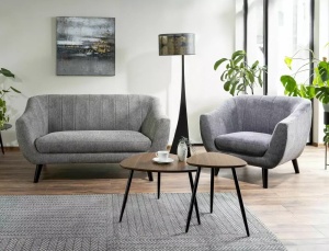 SET 2 MASUTE DE CAFEA TWIN, 40/60 CM, NUC/NEGRU, BLAT DIN MDF, FURNIR NATURAL SI CADRU DIN METAL, STIL MODERN - Img 4