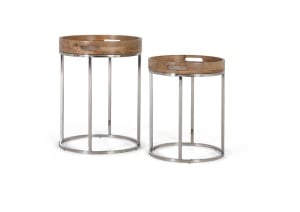 SET 2 MASUTE, NATURAL/CROM, DIN LEMN DE SALCAM SI METAL, STIL INDUSTRIAL