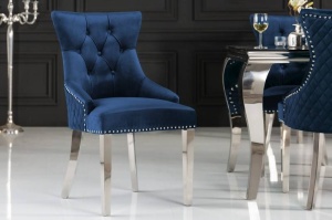 SET 2 SCAUNE, DE LUX, CASTLE, DIN CATIFEA ALBASTRA SI METAL INOXIDABIL, DESIGN BAROC, ARTIM GROUP