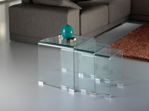 SET 3 MASUTE DE CAFEA GLASS, 42/36/30 CM, TRANSPARENT, DIN STICLA SECURIZATA SI METAL, STIL MODERN