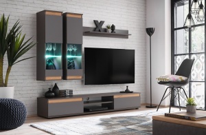 SET LIVING MODULAR MODO, CU ILUMINARE LED, ANTRACIT/STEJAR WOTAN, STIL MODERN, ASM