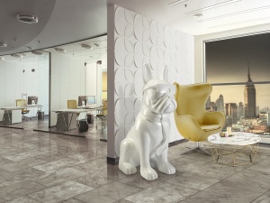 STATUETA DECORATIVA BULLDOG FRANCES, 105x148 CM, DIN FIBRE DE STICLA SI POLIESTER, STIL MODERN