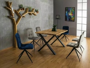 STOC 2 BUCATI!!! SCAUN DINING TEXO, ALBASTRU BLUVEL 86/NEGRU, TAPITERIE DIN CATIFEA SI PICIOARE DIN METAL, STIL MODERN - Img 4