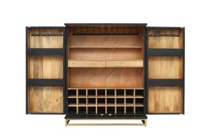 STOC!!!!! DULAP BAR LIVING, GOLDEN SUNSET 140CM, LEMN DE MANGO, NEGRU/AURIU, COD 44252 - Img 9