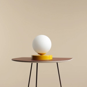 VEIOZA BALL S, 17 CM, GALBENA, DIN STICLA SI METAL, STIL MODERN