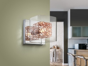 APLICA LIOS, 13 CM, CROM/CUPRU/TRANSPARENT, DIN METAL SI STICLA, STIL MODERN