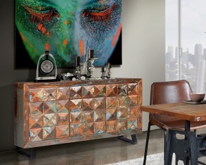 BUFET 150CM, MARO/MULTICOLOR, DIN LEMN MASIV RECICLAT SI METAL, GINER Y COLOMER