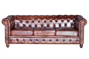 CANAPEA 200CM, MARO ANTICHIZAT, DIN PIELE, STIL CHESTERFIELD - Img 3