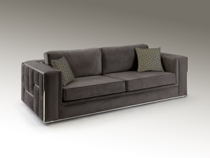 CANAPEA BERLIN, 245 CM, GRI/CROM, TAPITERIE DIN CATIFEA SI DETALII DIN METAL, STIL MODERN
