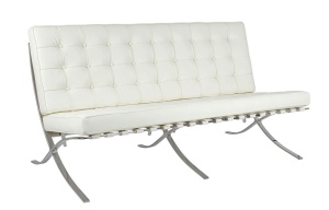 CANAPEA ELEGANTA BARCELON, ALBA/CROM, CONFECTIONATA DIN METAL SI PIELE NATURALA ITALIANA, STIL MODERN