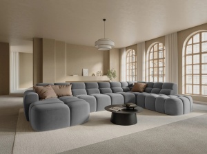 COLTAR LISA, DREAPTA, 7 LOCURI, 387 CM, GRI DESCHIS, TAPITERIE DIN CATIFEA, DESIGN DEOSEBIT