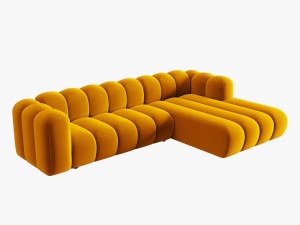 COLTAR MODULAR LUPIN, DREAPTA, 4 LOCURI, 288 CM, GALBEN 10, TAPITERIE DIN CATIFEA, DESIGN DEOSEBIT - Img 2
