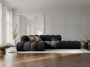 COLTAR MODULAR LUPIN, STANGA, 5 LOCURI, 294 CM, NEGRU 19, TAPITERIE CHENILLE, DESIGN DEOSEBIT