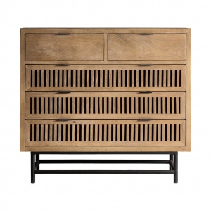 COMODA CU SERTARE RUTLAND, 28954, CULOARE NEGRU/ NATURALA, STIL INDUSTRIAL, DIN FIER SI LEMN MASIV DE ULM, VIC