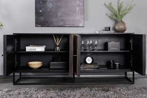COMODA LIVING 180CM, BARRACUDA, NEGRU/MARO, DIN LEMN MASIV DE MANGO, LEMN TEC RECICLAT SI METAL - Img 3
