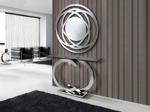 CONSOLA CASANDRA, 120 CM, CROM/TRANSPARENT, BLAT DIN STICLA SECURIZATA SI PICIOARE DIN OTEL, STIL MODERN