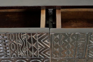 CONSOLA HIEROGLYPH 6719, MARO INCHIS/NEGRU, DIN LEMN DE MANGO SI METAL, STIL INDUSTRIAL G&C - Img 2