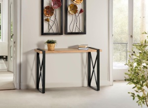 CONSOLA RIKKI 1201, MARO/NEGRU, DIN LEMN MASIV DE ACACIA SI METAL, STIL MODERN G&C