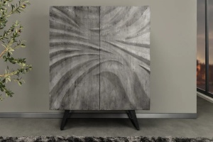DULAP LIVING 120CM, HURRICANE, CULOARE GRI, DIN LEMN MASIV DE SALCAM, DESIGN 3D SI CADRUL DIN METAL - Img 2