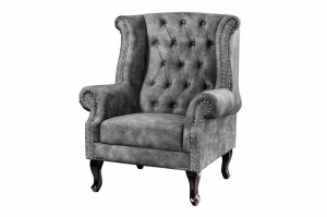 FOTOLIU CHESTERFIELD 105CM, CATIFEA GRI, ASPECT ANTICHIZAT - Img 6