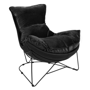 FOTOLIU CONFORTABIL OTILIA STAND VELVET NEGRU, TAPITAT CU PIELE ECOLOGICA, STIL MODERN