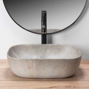LAVOAR REA LIVIA, EFECT DE PIATRA BEJ, 46,5 CM, DIN CERAMICA, CALITATE SUPERIOARA - Img 2