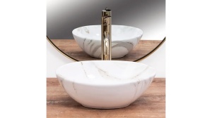 LAVOAR REA SOFIA MINI, SHINY AIAX, EFECT DE MARMURA ALBA, 35 CM, DIN CERAMICA, CALITATE SUPERIOARA - Img 2