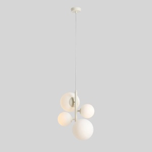 LUSTRA BLOOM, 4 BRATE, 120 CM, CREM, DIN STICLA SI METAL, STIL MODERN - Img 2