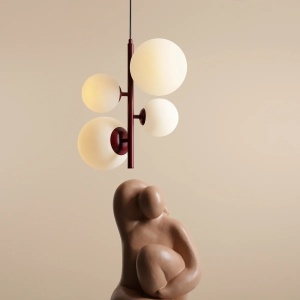LUSTRA BLOOM, 4 BRATE, 120 CM, ROSIE, DIN STICLA SI METAL, STIL MODERN - Img 4