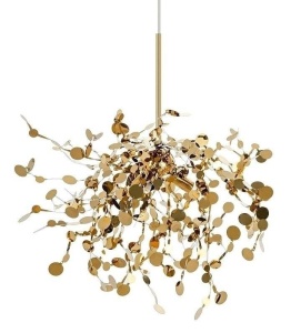 LUSTRA CU LED-URI MONETE SINGLE, AURIE, CONFECTIONATA DIN METAL, STIL MODERN