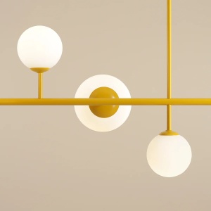 LUSTRA DIONE, 6 BRATE, 110 CM, GALBENA, DIN STICLA SI METAL, STIL MODERN - Img 2