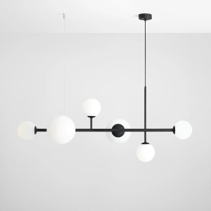 LUSTRA DIONE, 6 BRATE, 110 CM, NEAGRA, DIN STICLA SI METAL, STIL MODERN