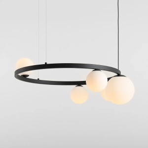 LUSTRA GARDA, 5 BRATE, 120 CM, ALB/NEGRU, DIN STICLA SI METAL, STIL MODERN - Img 3
