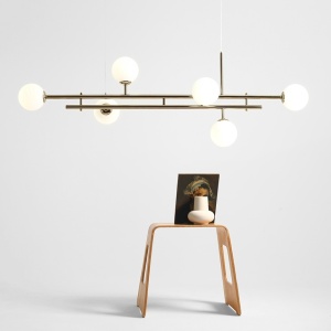 LUSTRA HARMONY, 6 BRATE, 110 CM, AURIE, DIN STICLA SI METAL, STIL MODERN - Img 2